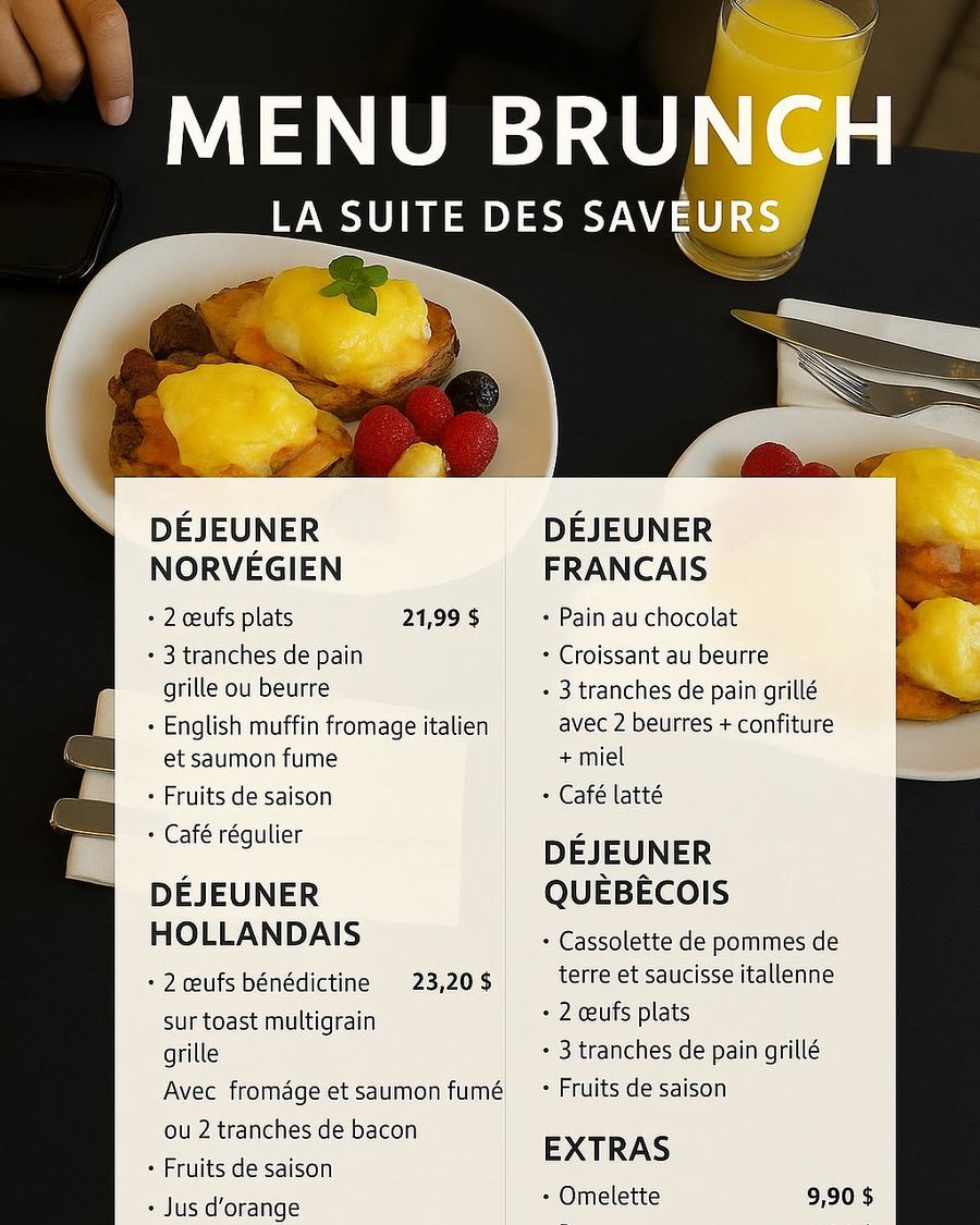 Brunch Menu Continuation of flavors