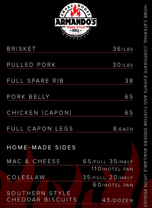 Armandos BBQ Menu