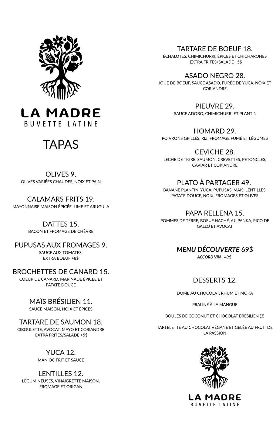 Beverage Menu La Madre