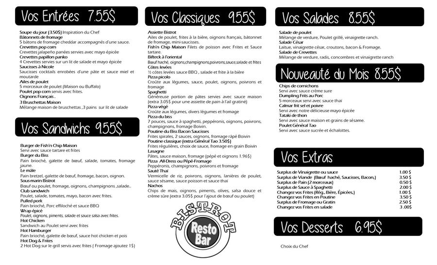 Bistro du Fjord Menu