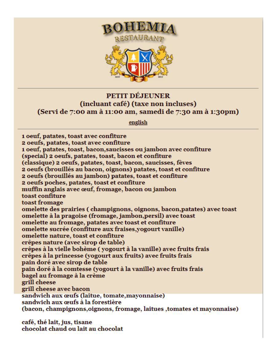 Menu complet