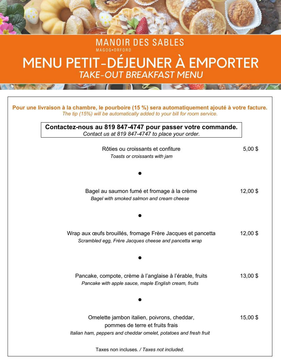 Menu pour emporter