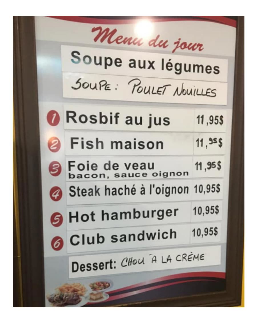 Menu du jour (ex.)