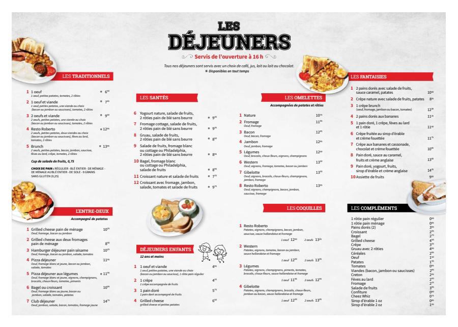 Menu déjeuner