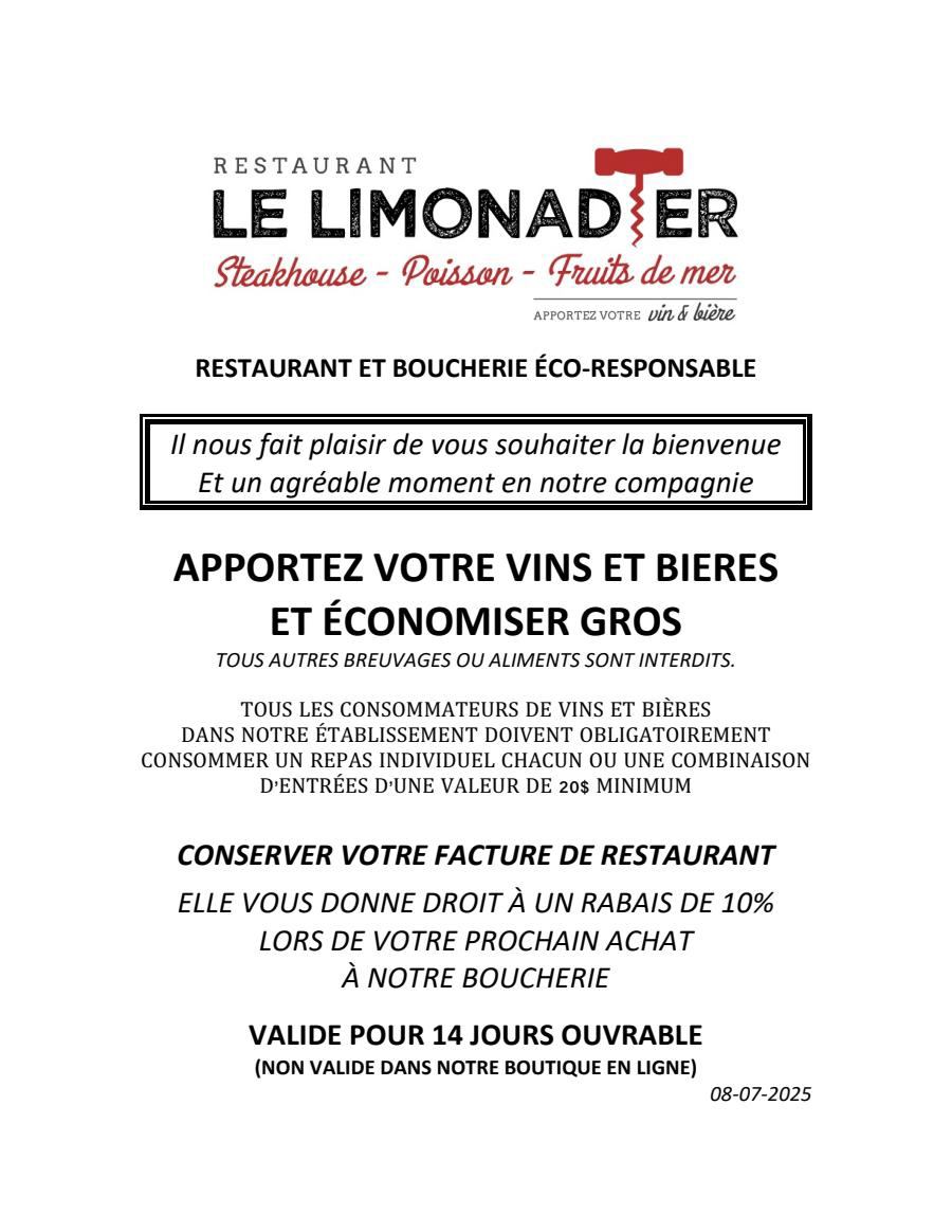 Le Limonadier Menu