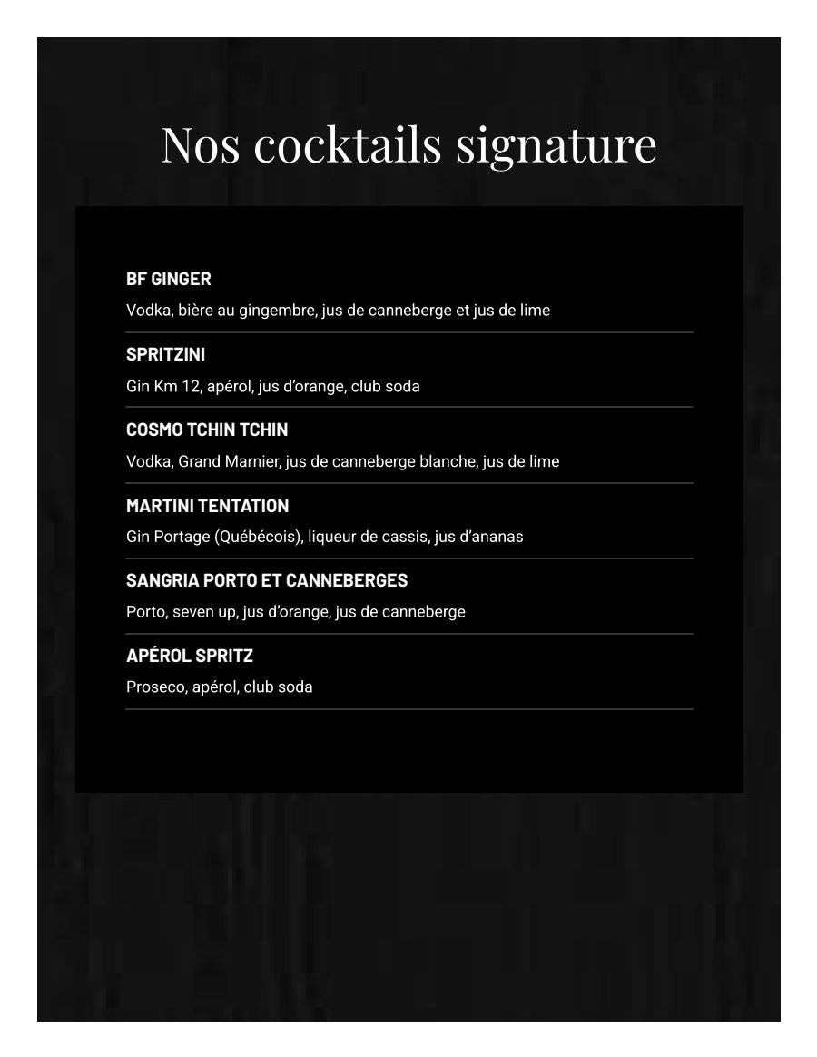 Dining Room Menu Brasserie Fleurimont