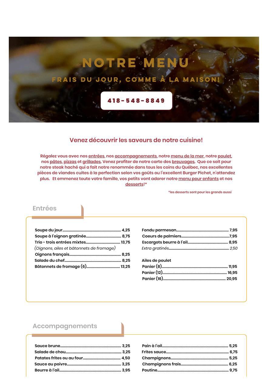 Brasserie Le Pichet Menu