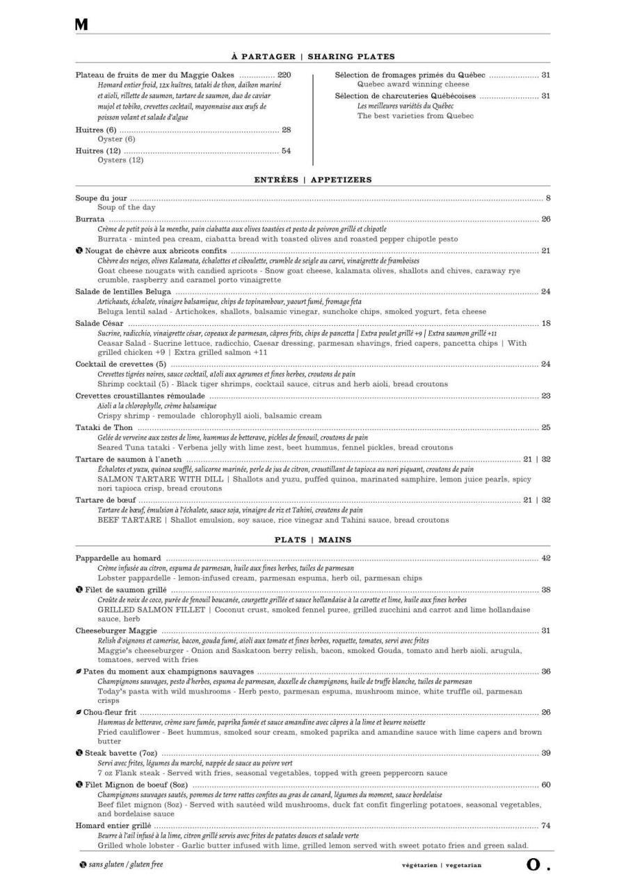 Maggie Oakes Menu Night