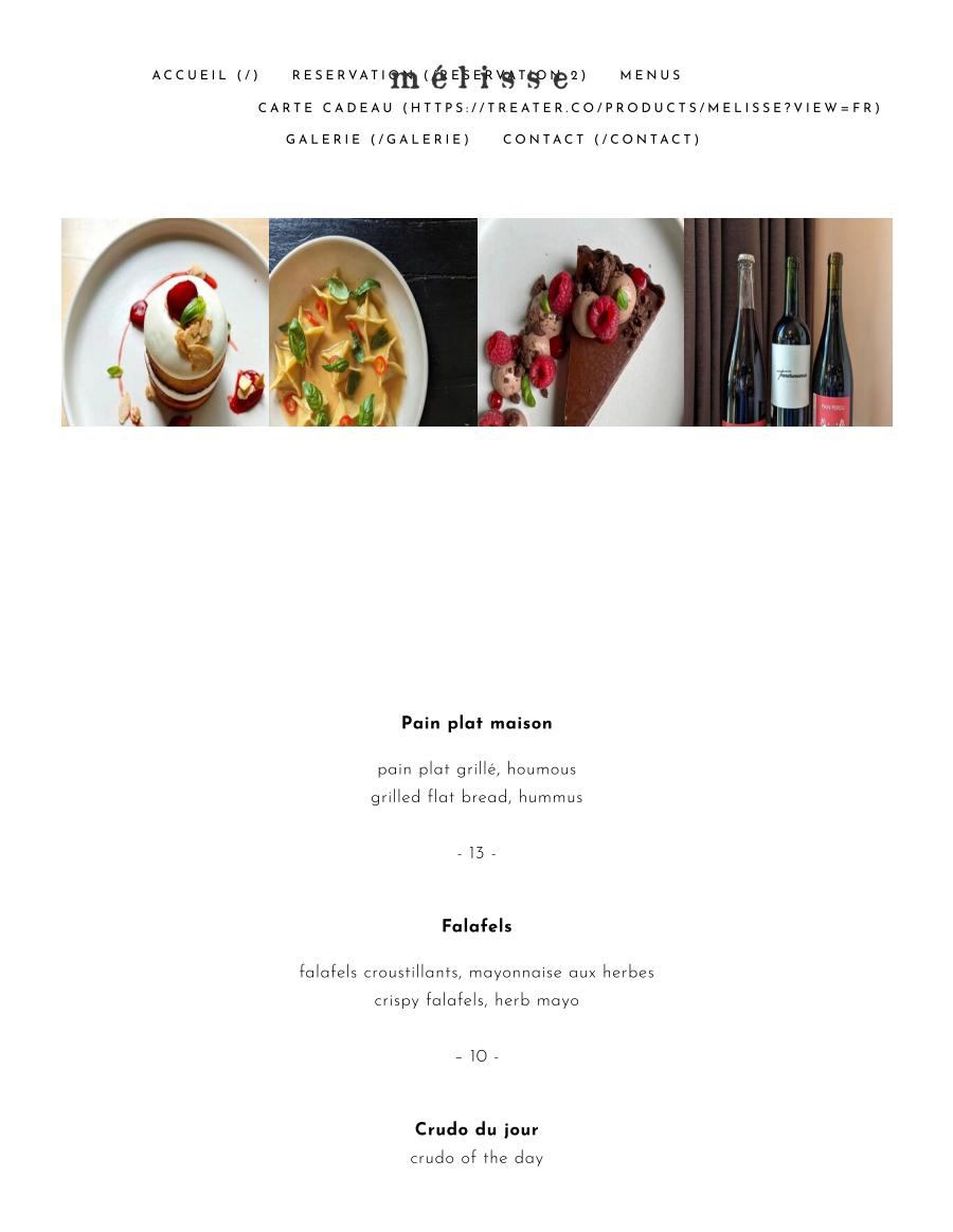 Restaurant Mélisse Main Menu