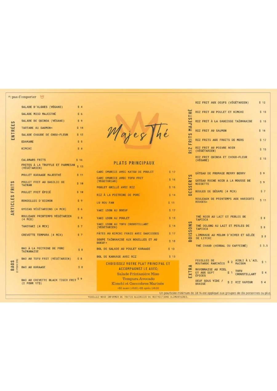 MajesThé Bistro Bar Menu