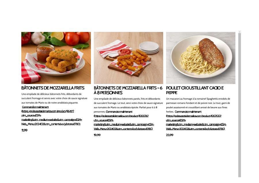 East Side Mario's Menu