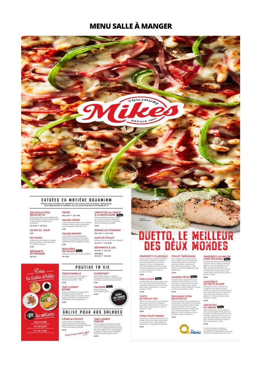 Mikes Dining Room Menu