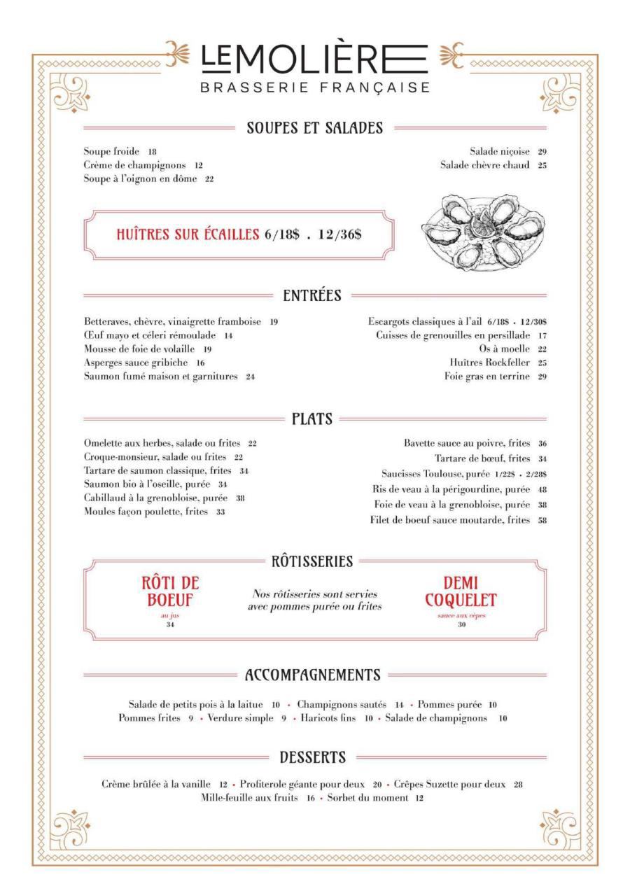 Le Molière French Brasserie Menu