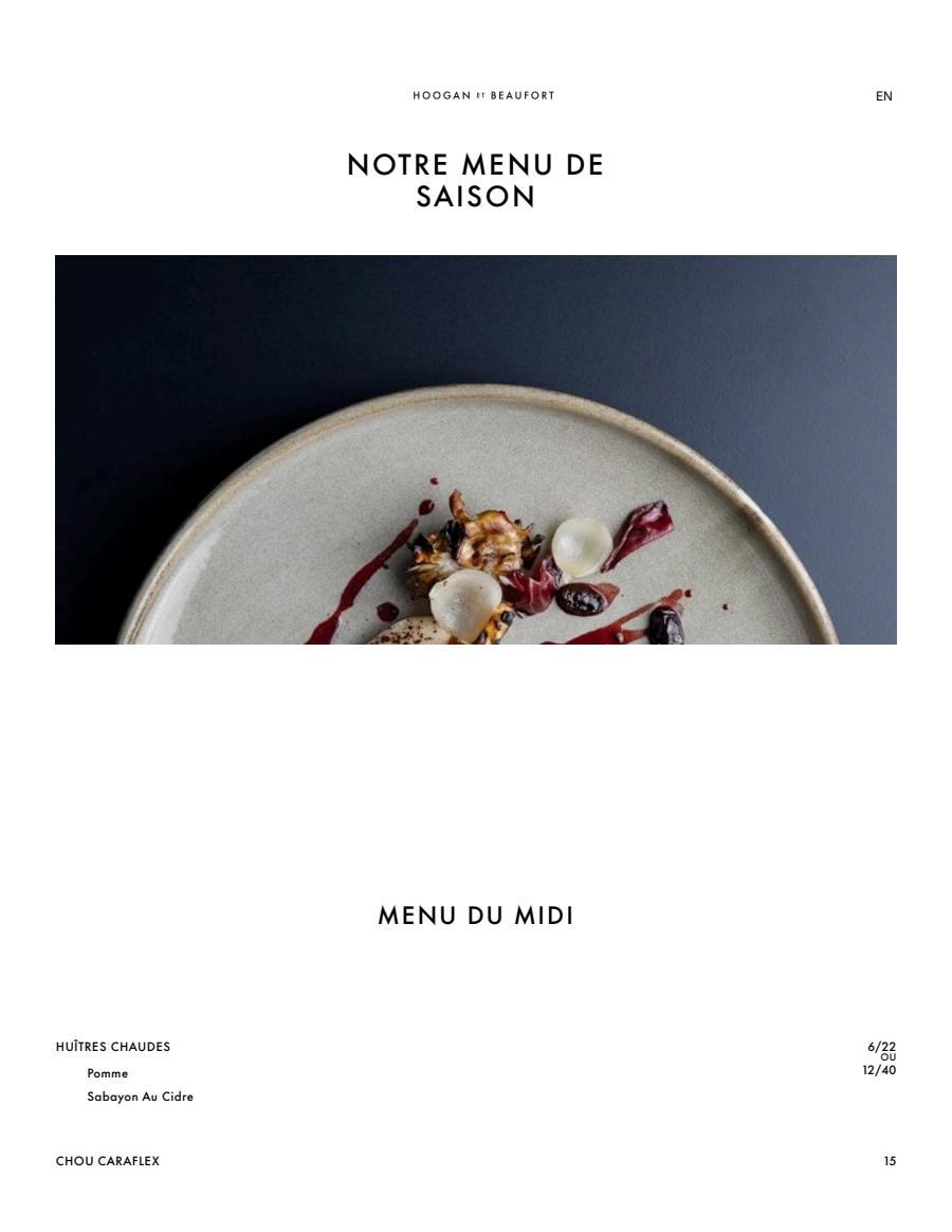 Hoogan et Beaufort Menu