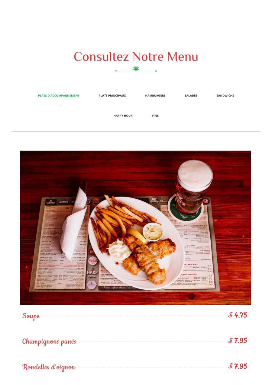 Le Vieux Dublin Menu