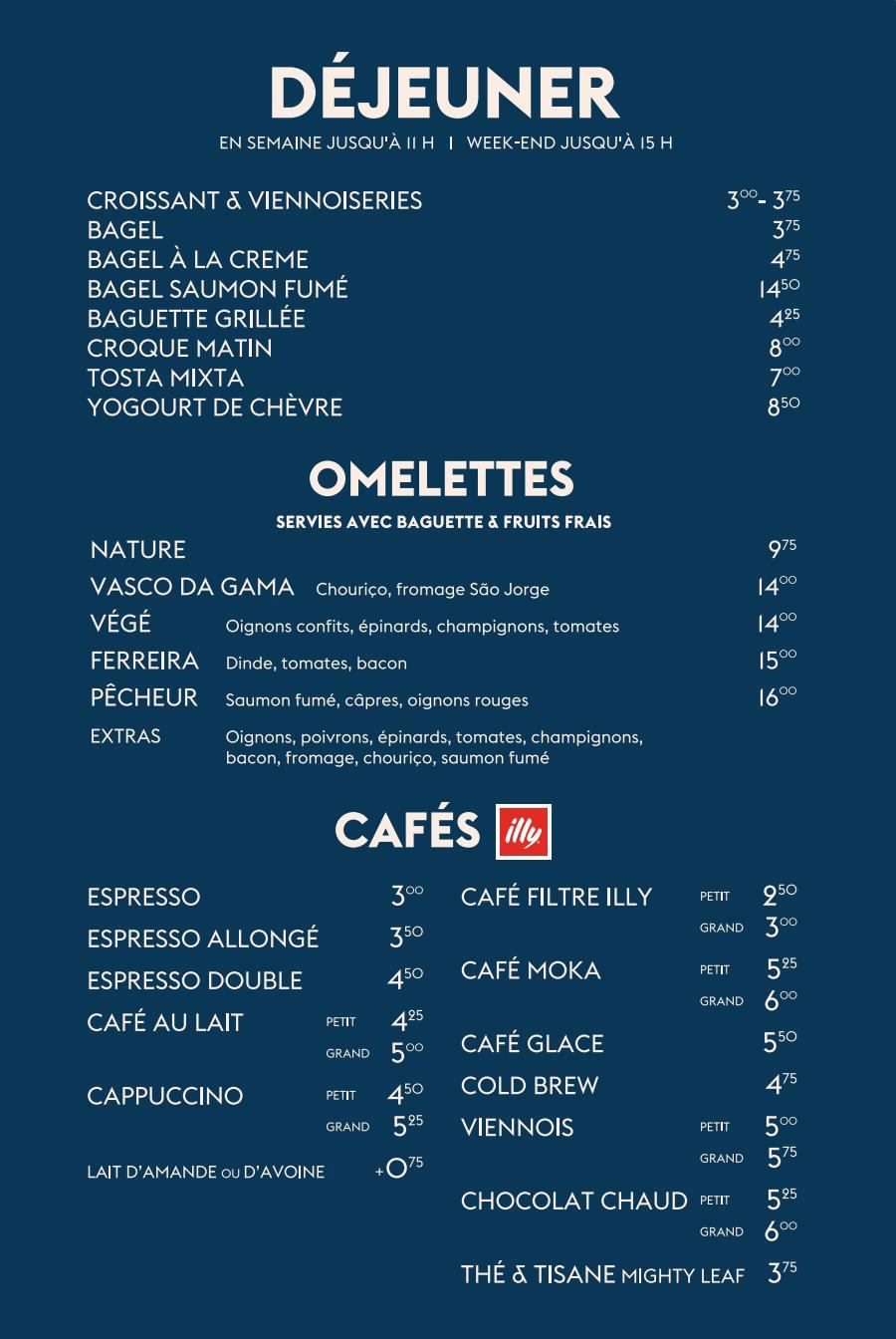 Café Vasco da Gama Breakfast Menu