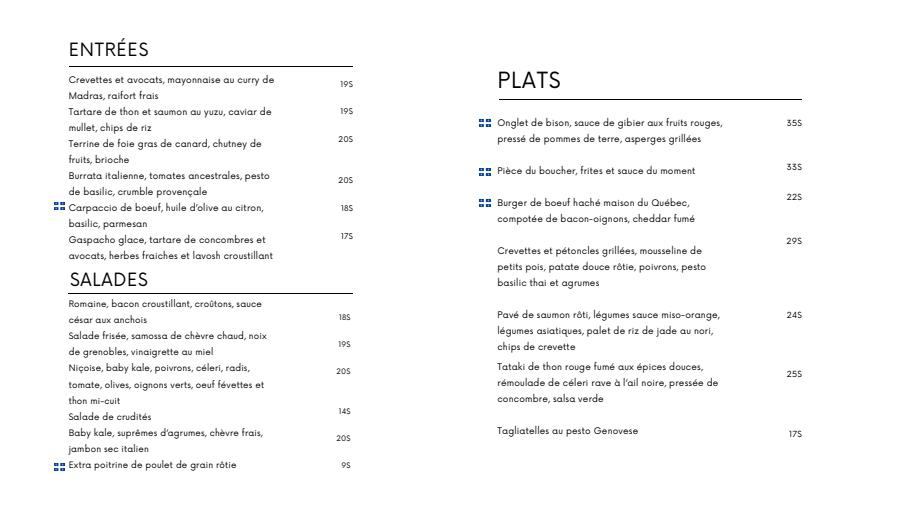 Bistro L'Arrivage Week Menu