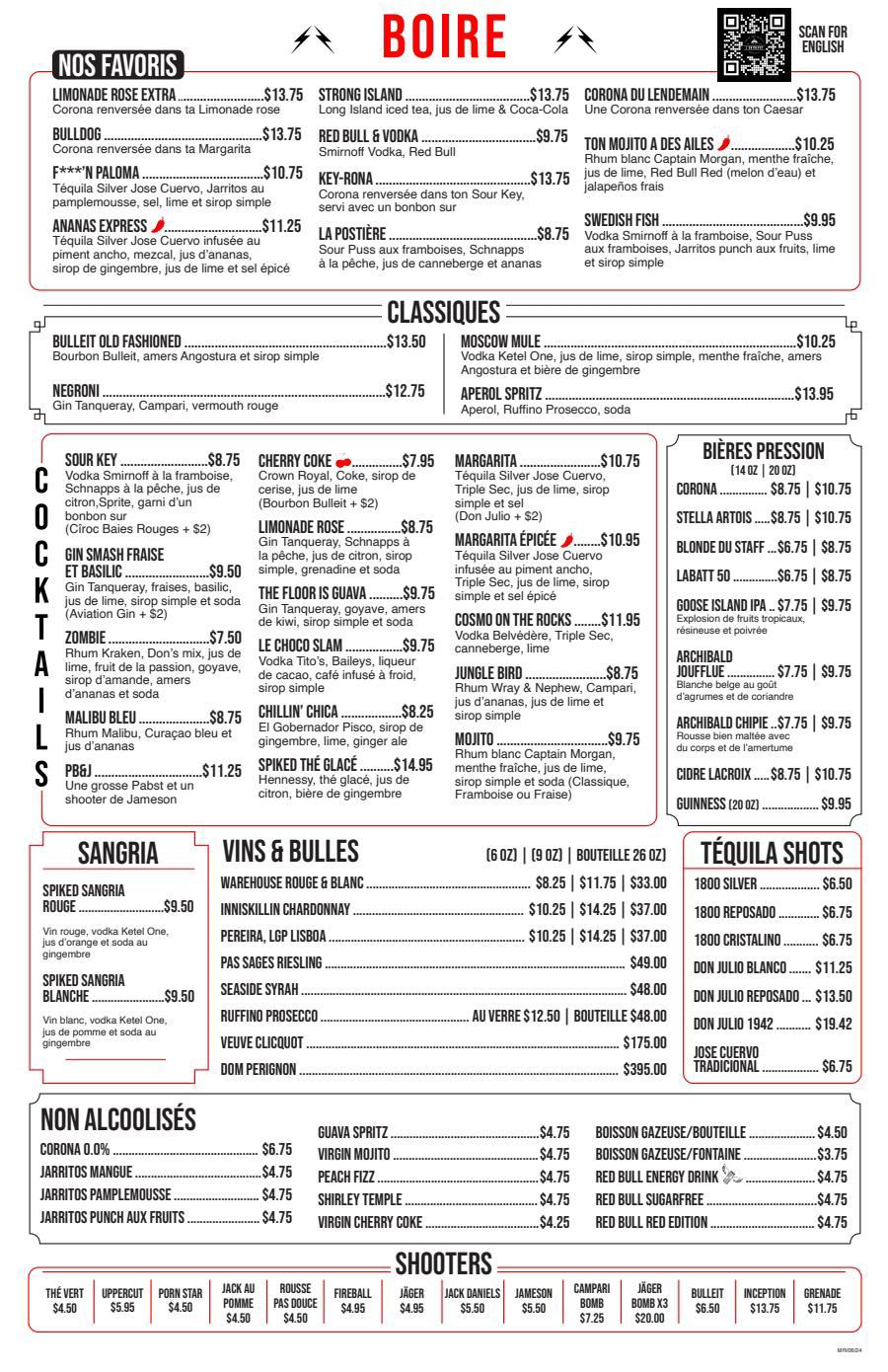 L’Entrepôt Mont-Royal Warehouse Menu