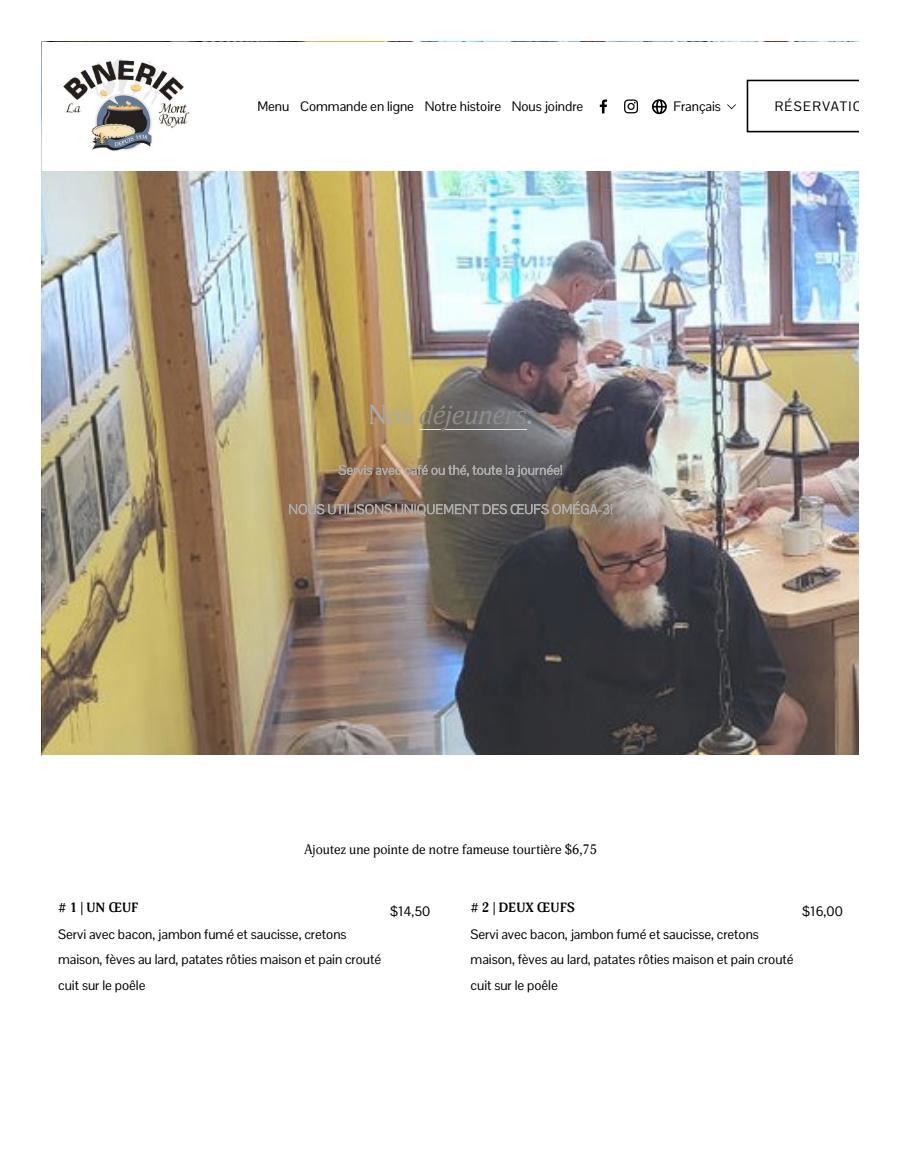 Binerie Mont Royal Breakfast menu