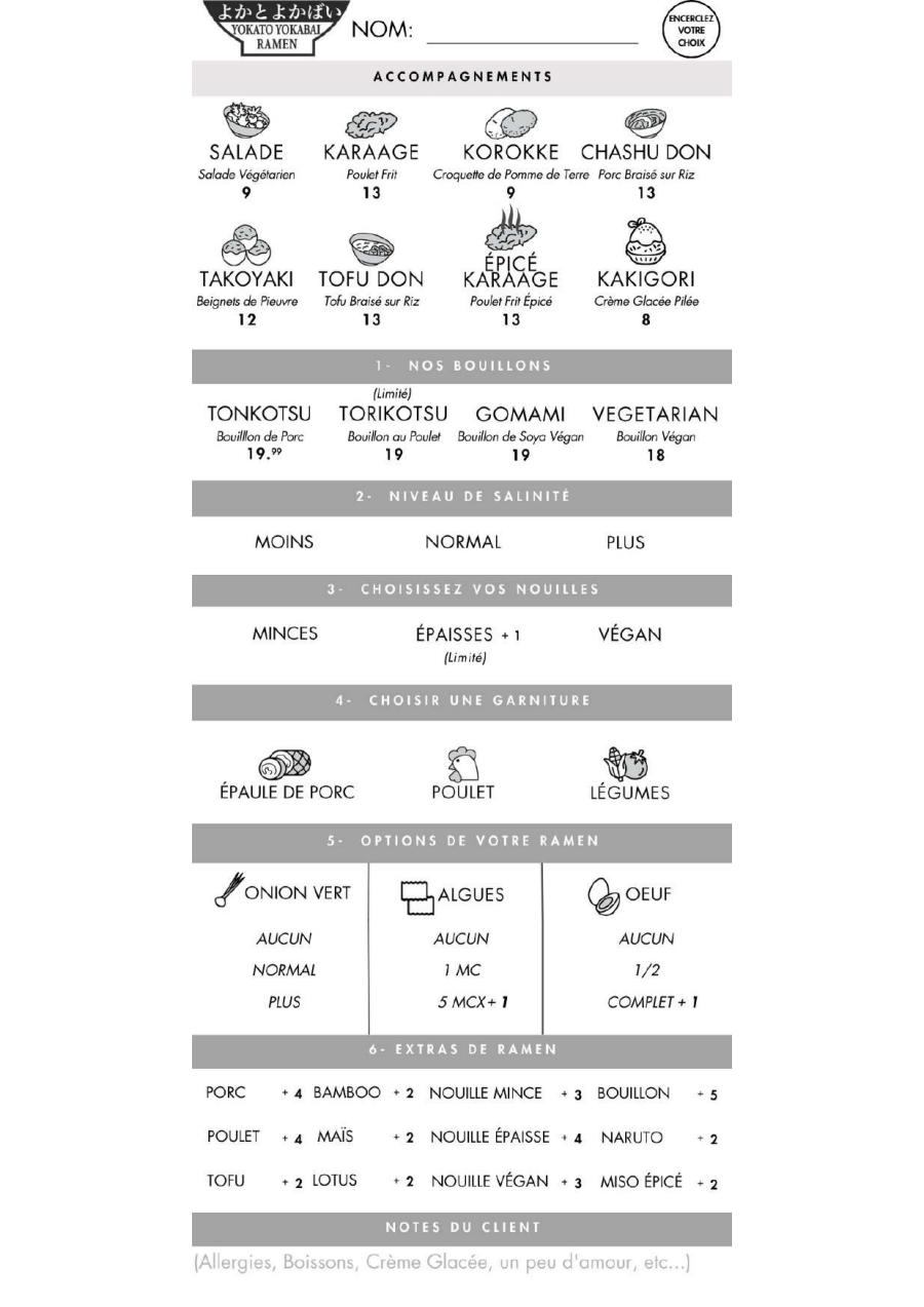 Yokato Yokabai Ramen Menu