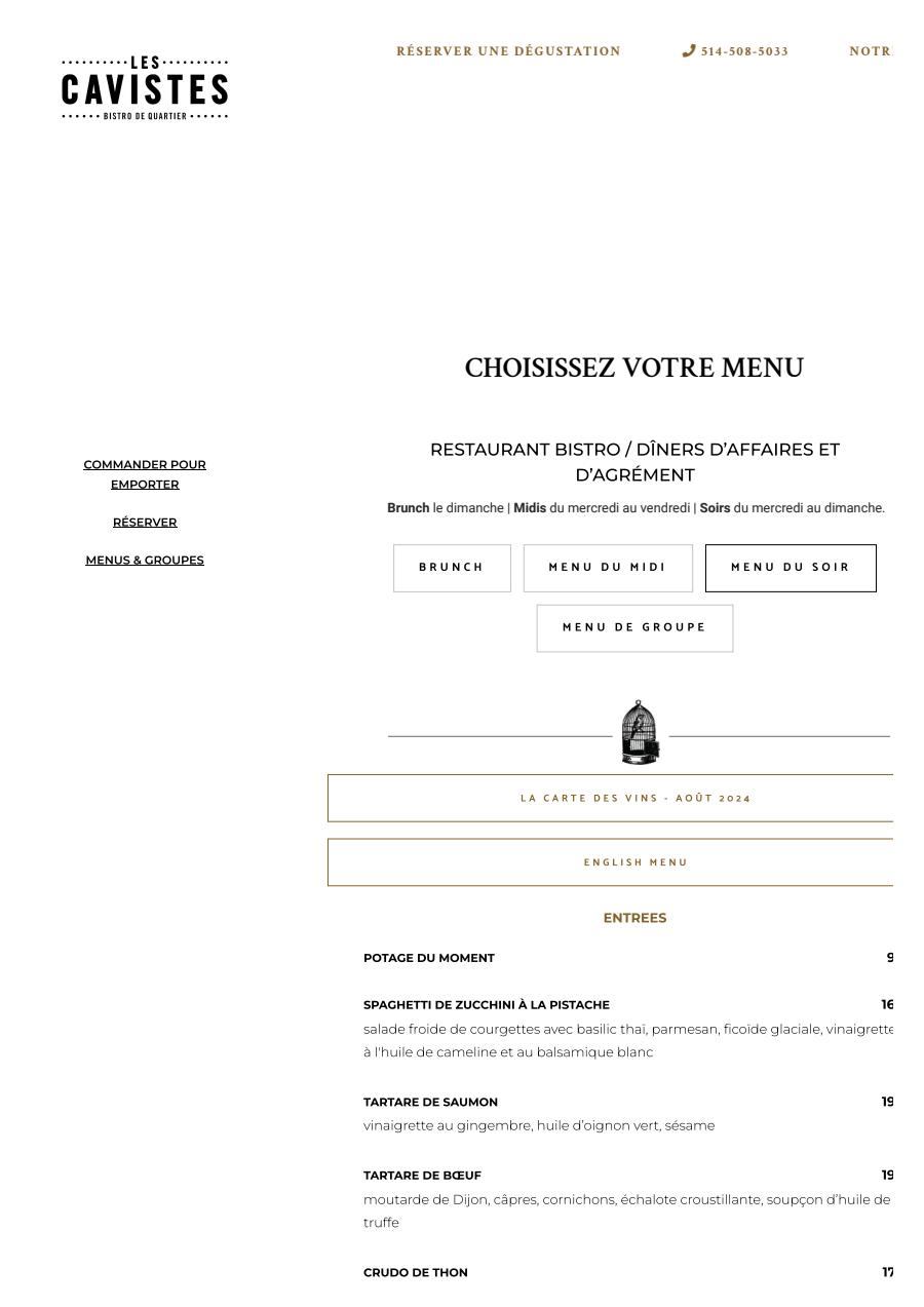 Les Cavistes | Bistro Bar à vin Dinner Menu