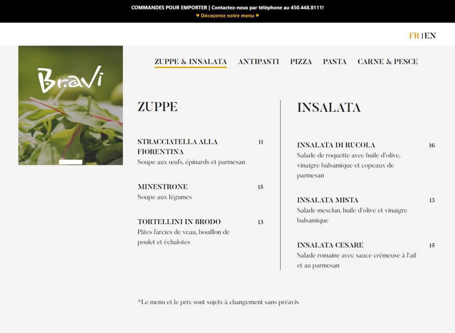 Bravi Menu