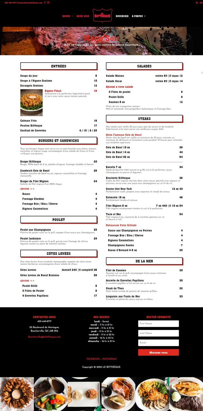 Le Bifthèque Menu