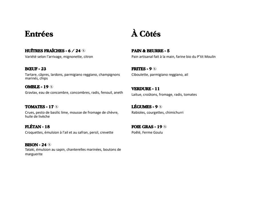 Le Buck Pub Gastronomique Menu