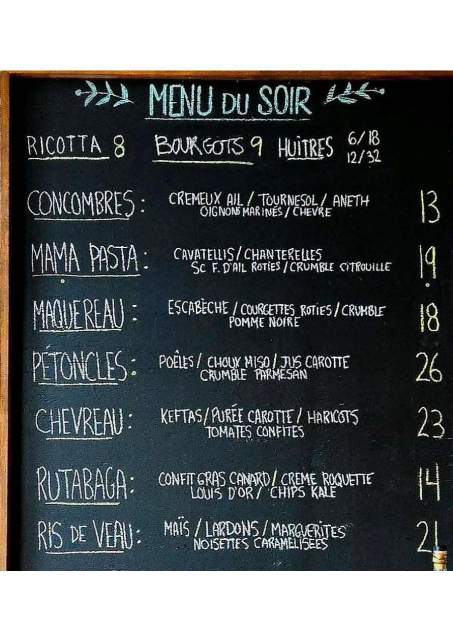 Épi, buvette de quartier Menu