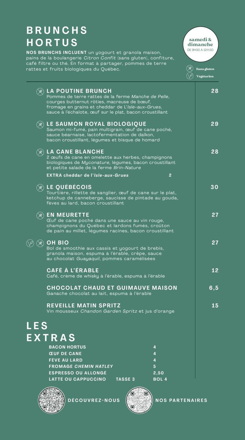 Bistro Hortus Breakfast menu