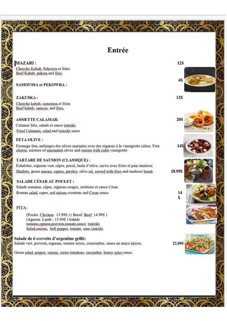 Golden Rice Menu