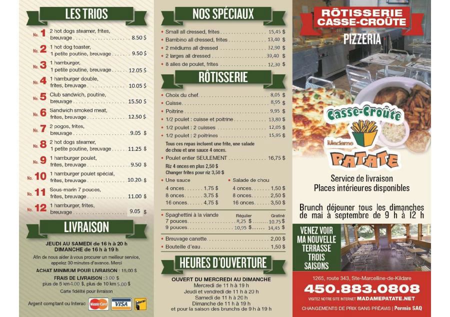 Delivery menu Madame Patate