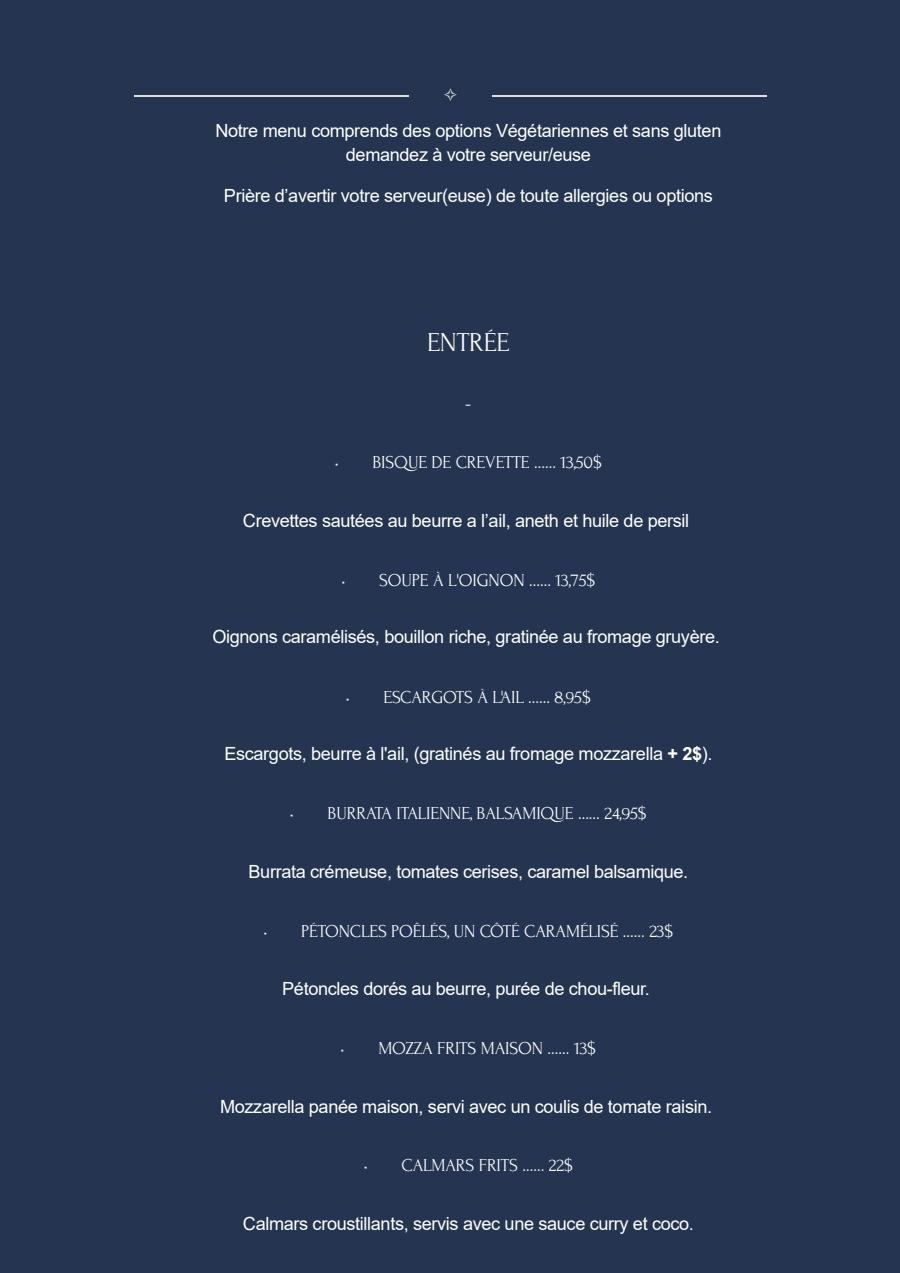 Restaurant Le Saint-Simon Menu