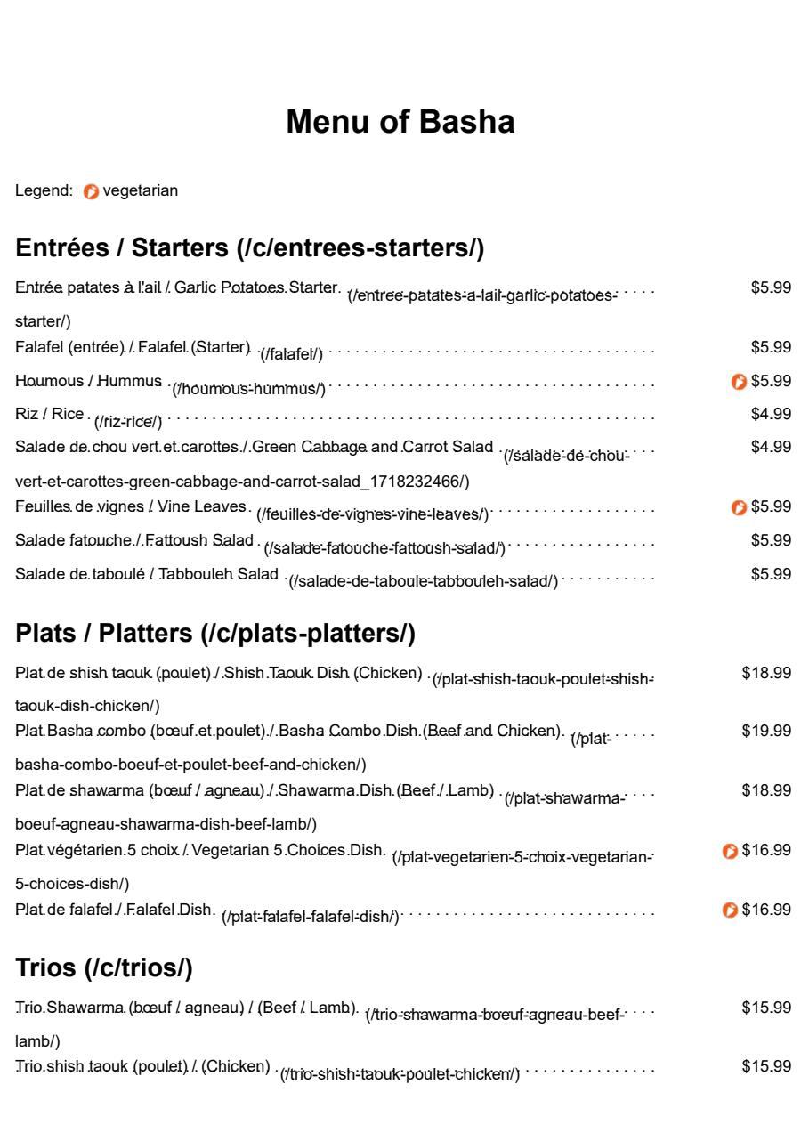 Basha Menu