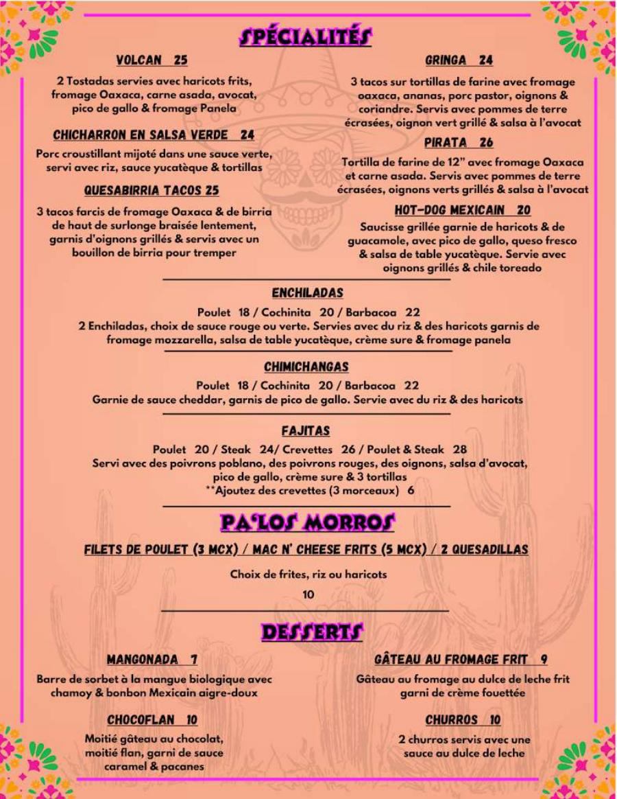 Tularosa Restaurant Menu