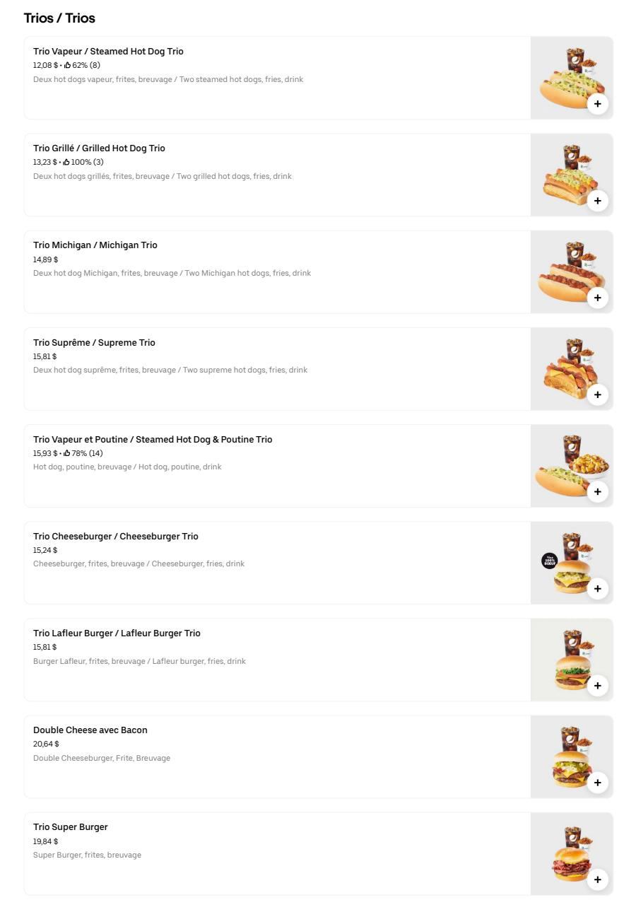 Restaurant Lafleur Menu