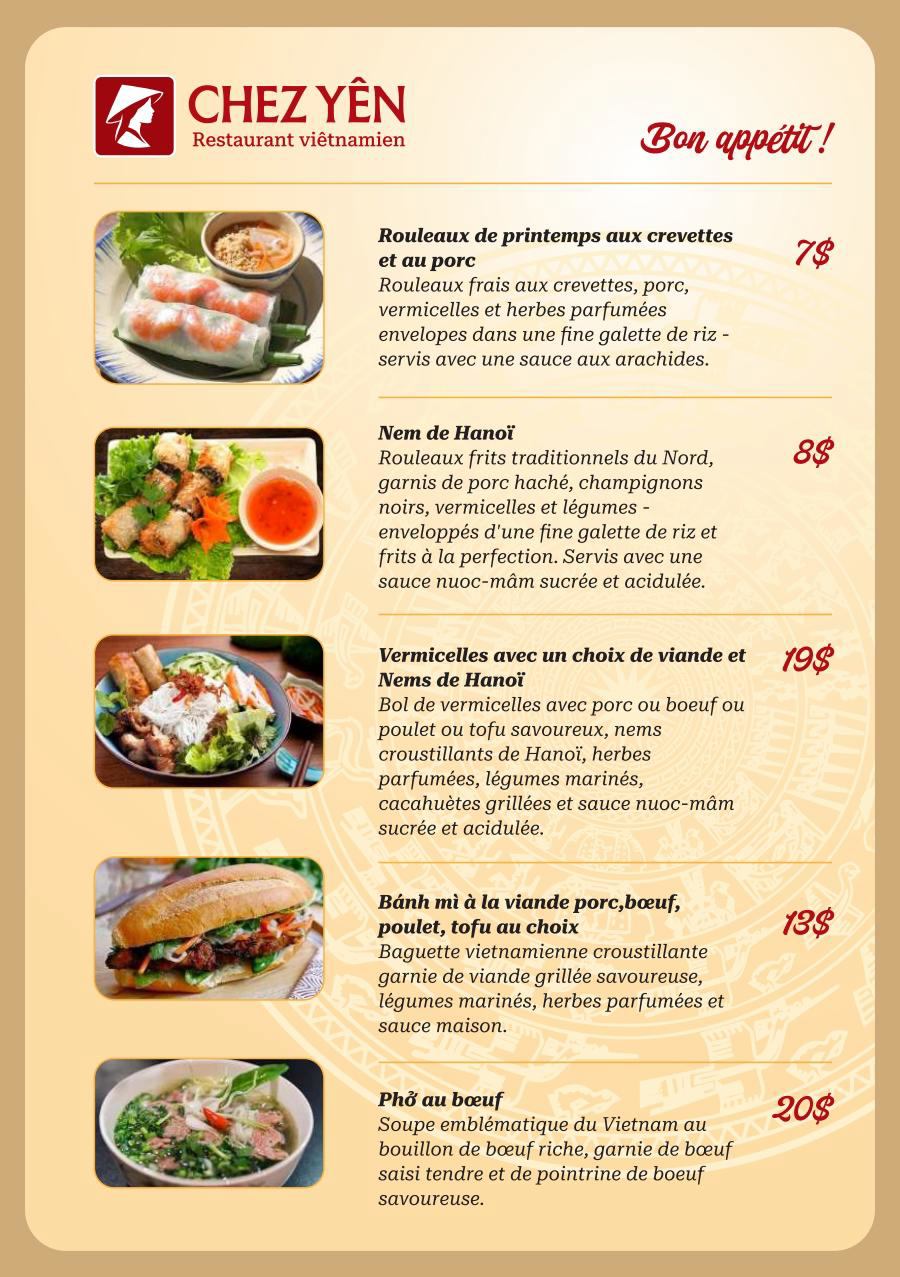 Chez Yen Menu