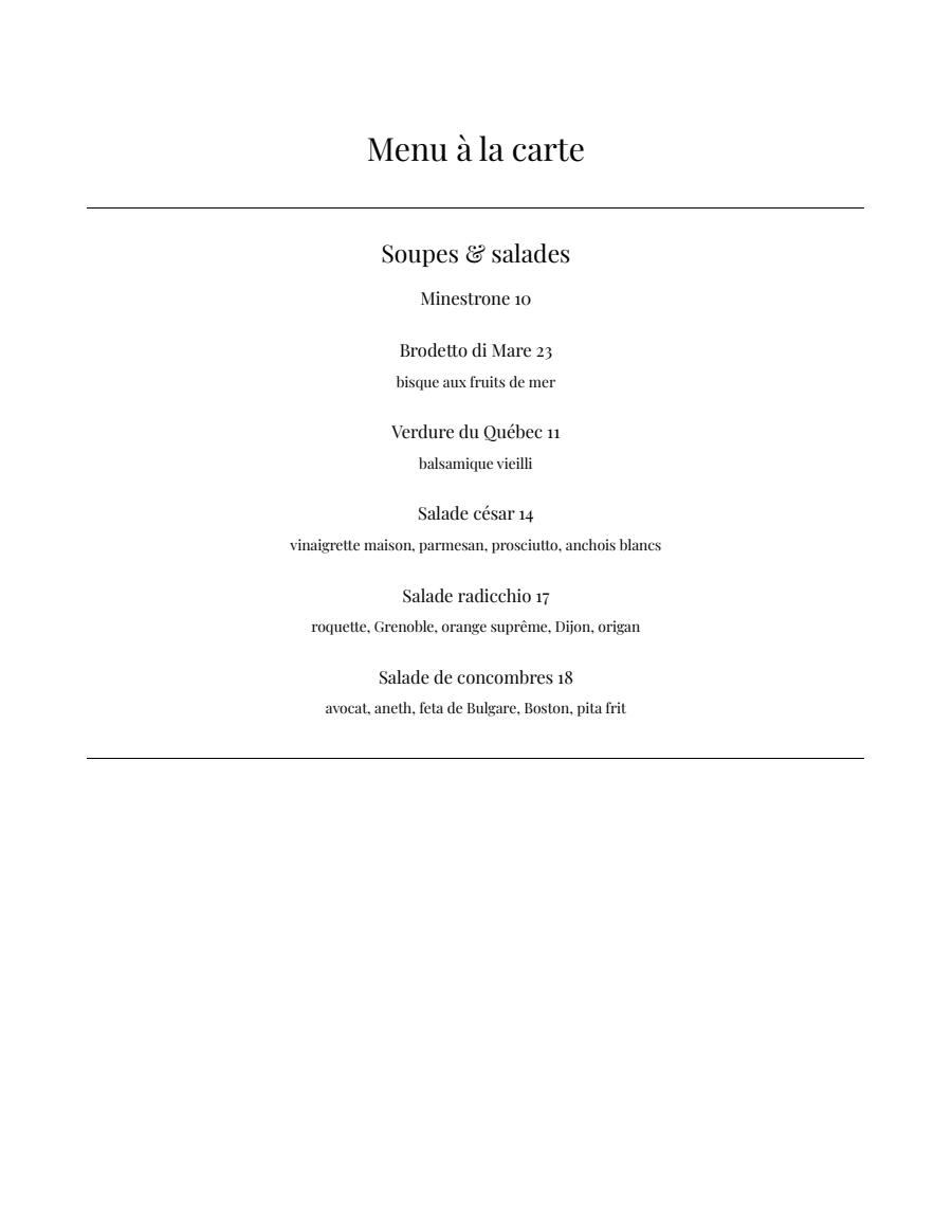 Novello Menu