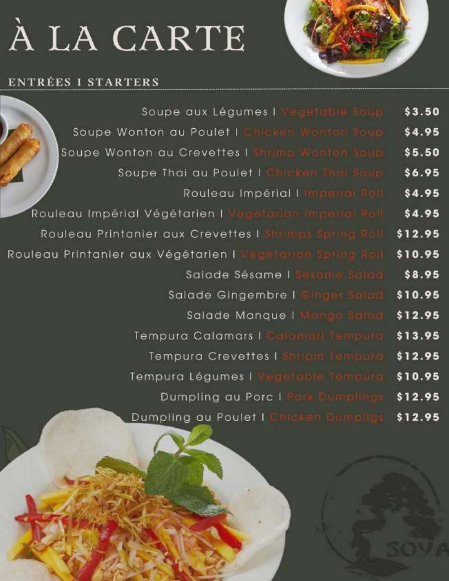 Restaurant Soya Menu