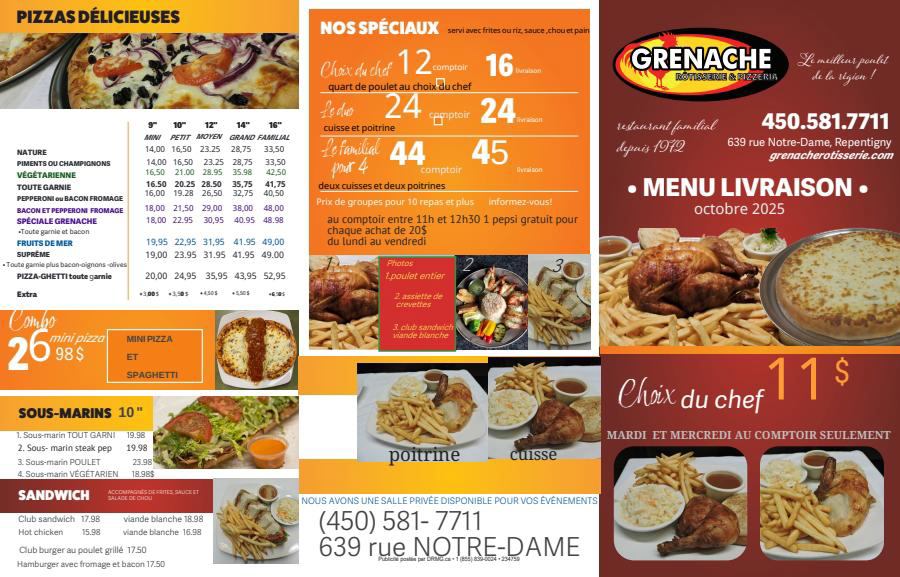 Rôtisserie Pizzeria Grenache Delivery Menu