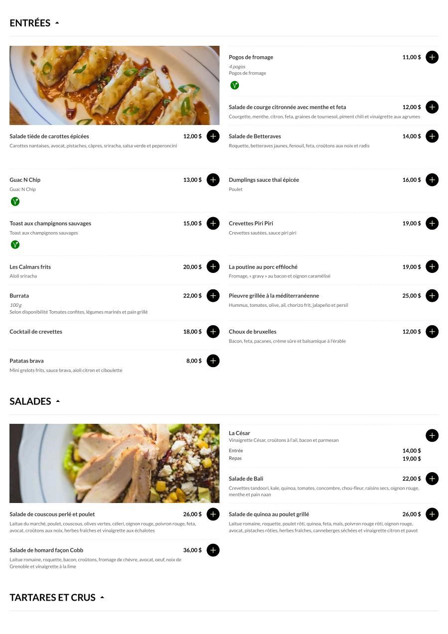 Restaurant Vertigo Menu