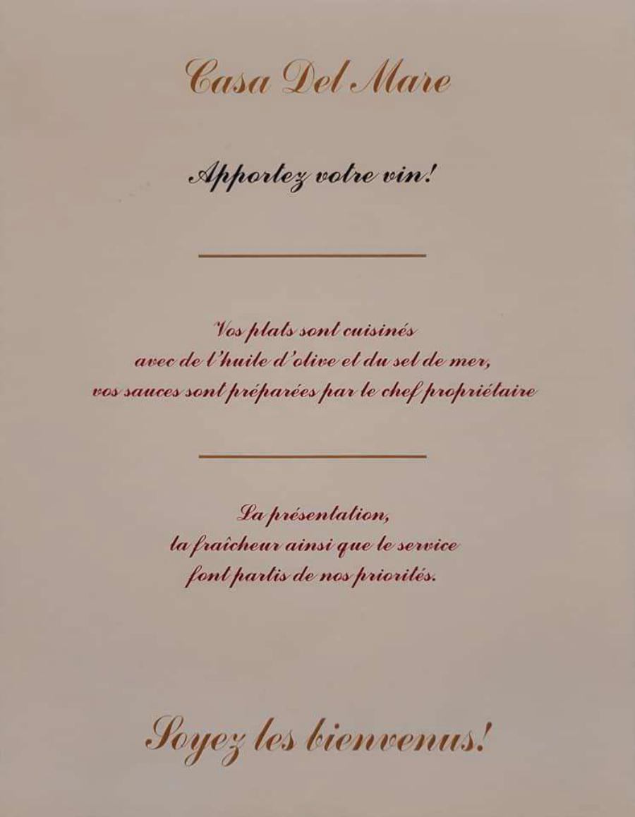 Casa del mare Menu
