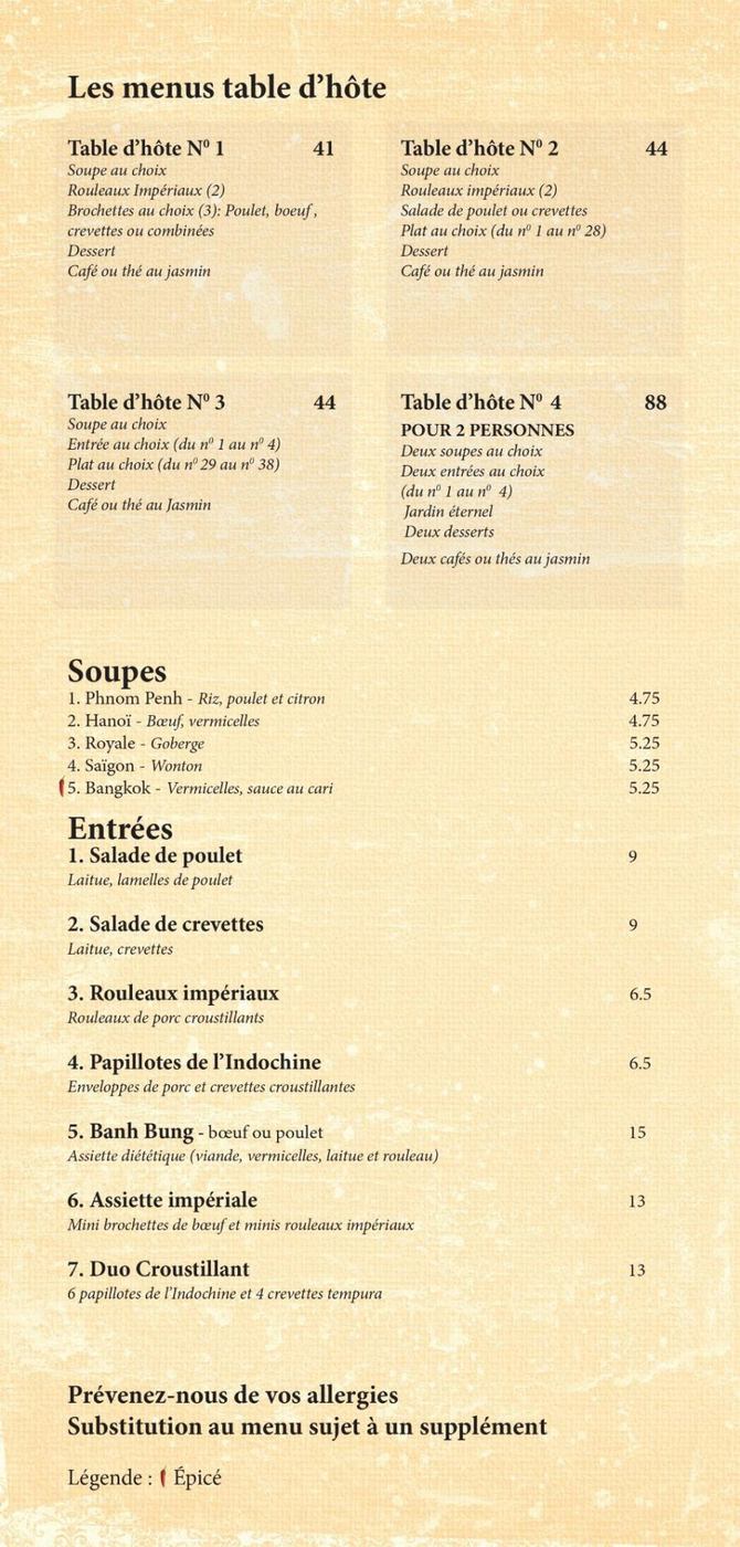 Menu Restaurant Paradise of Asia