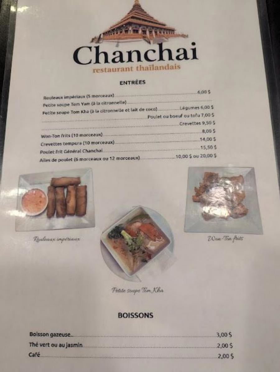 Menu de Chanchai