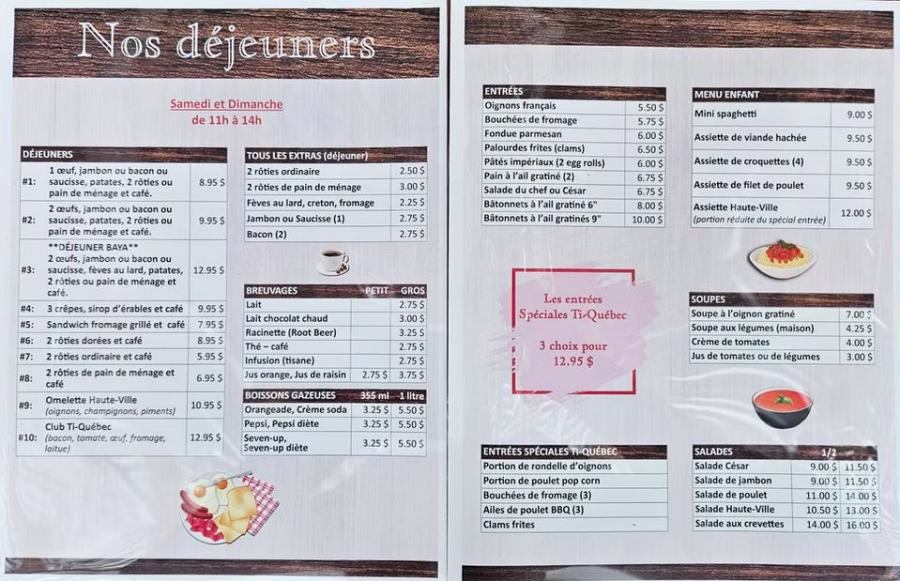 Menu de Restaurant Haute-Ville
