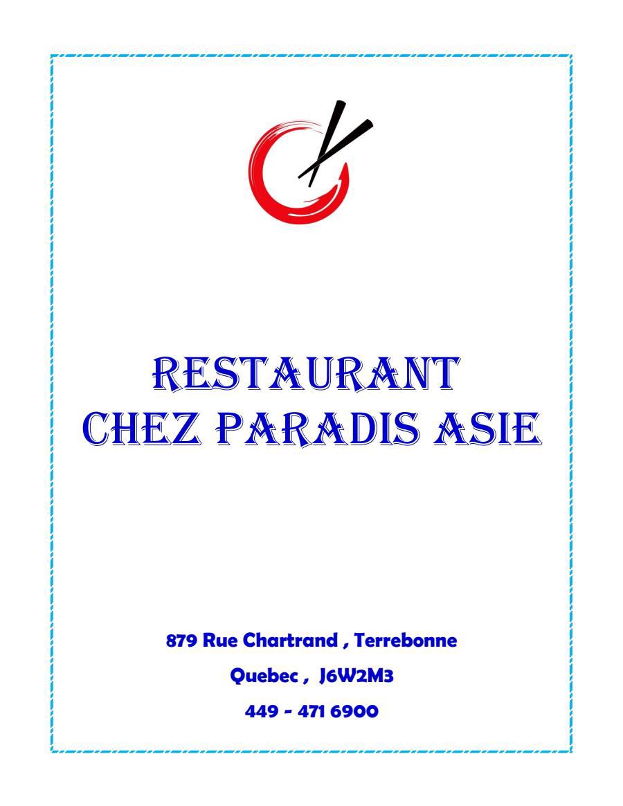 Chez Paradis Asie Menu