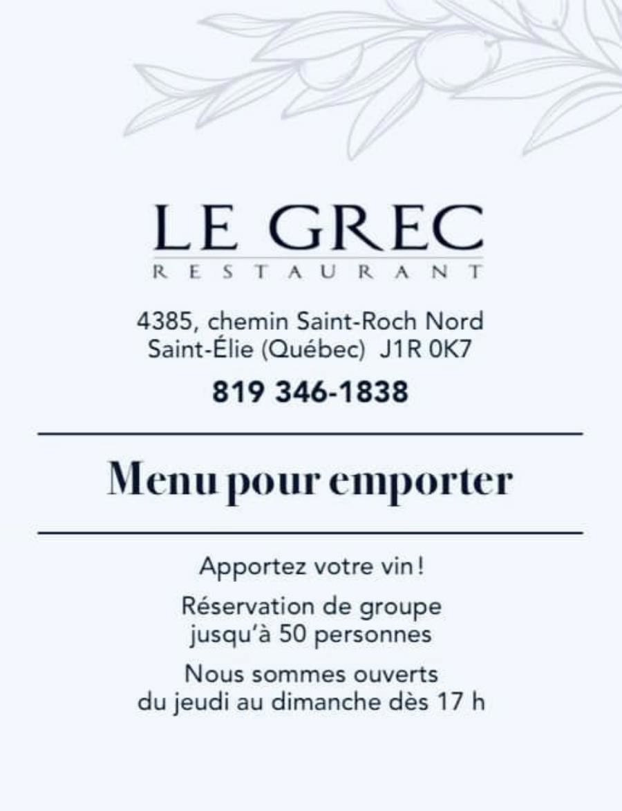 Takeaway Menu Restaurant Le Grec