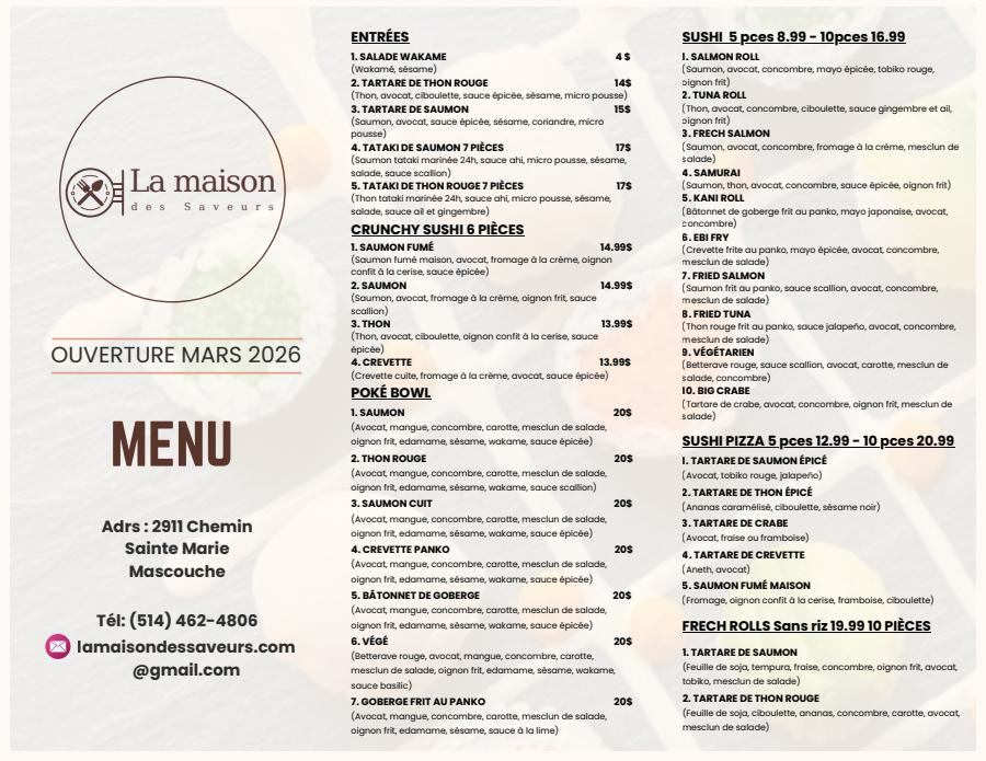 Menu The house of flavors