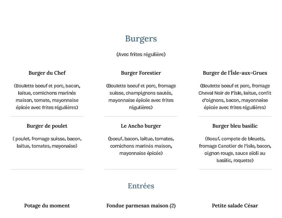 Café Bistro Menu At the Corner of the World