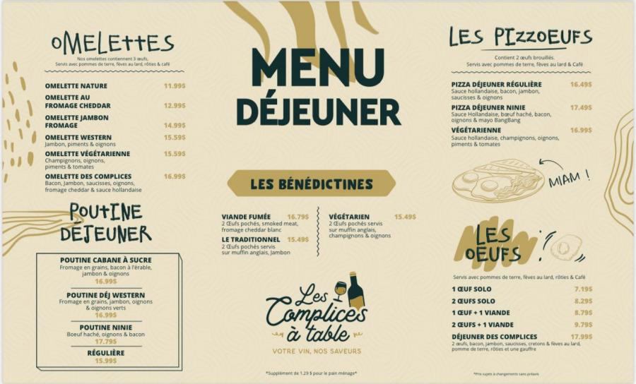 Lunch Menu The accomplices at the table
